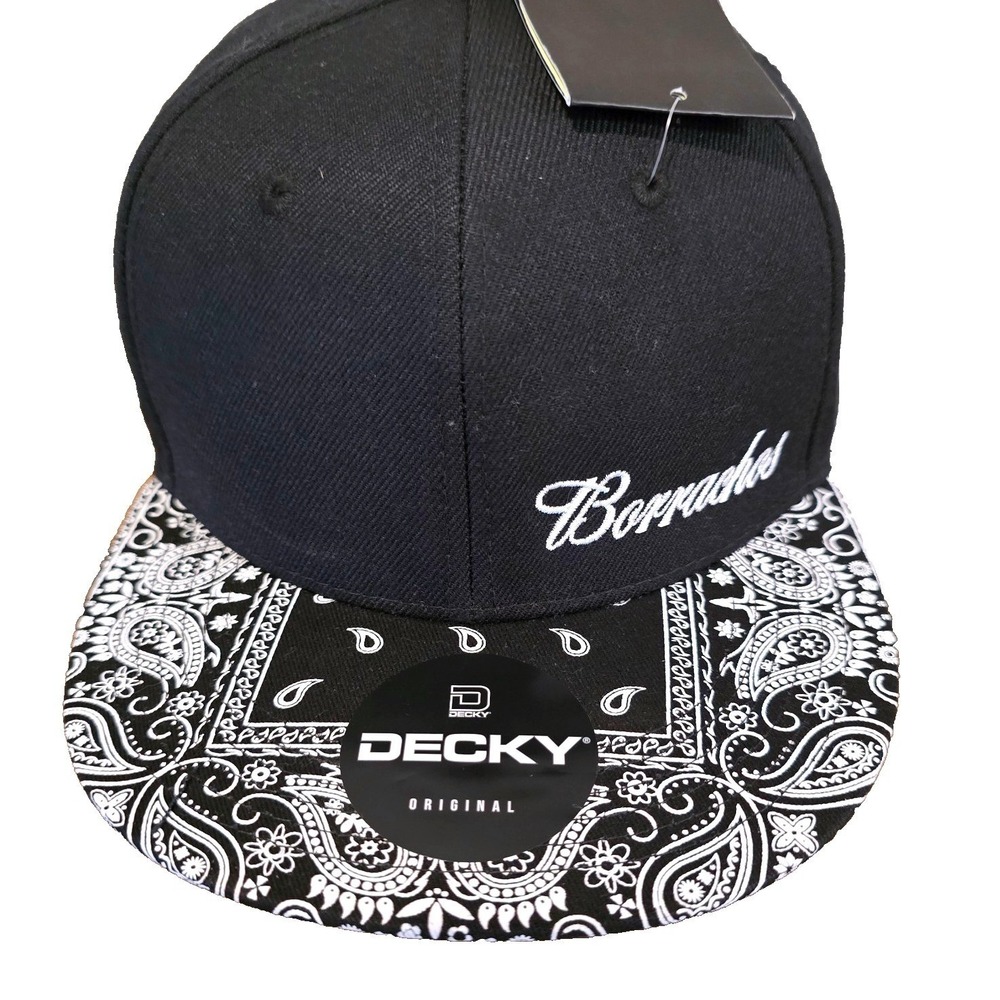 Borrachos Apparel Flat Bill Snapback Hat Decky Black Bandana Paisley + Bundle